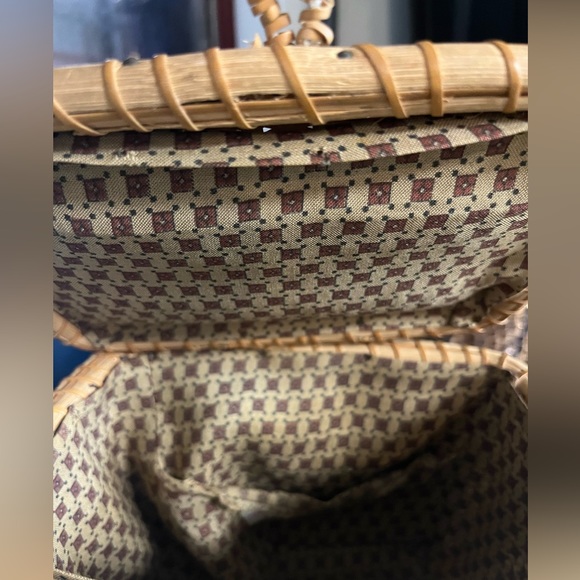 Vintage Nantucket Woven Basket Handbag w Seagull Bird Square Wooden Decor - Picture 8 of 10